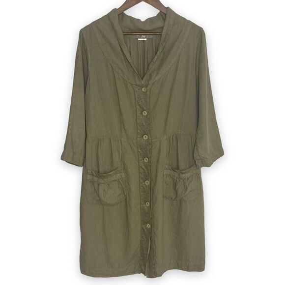 Transit Par-Such Green V-Neck Above Knee Button Front Long Sleeve Dress Size 4 - Picture 1 of 16